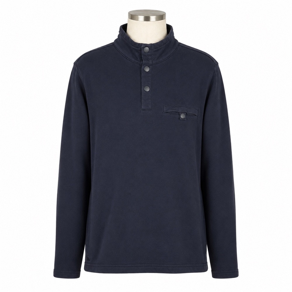 UNTUCKit Parkson Sweatshirt Mens Medium Navy Blue Snap Mock Neck Fleece 41232